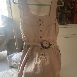 Linen blended belted romper